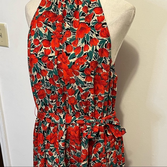 ➕ Shein Red Floral Print Halter Dress Womens Plus Size 4x - Picture 4 of 10